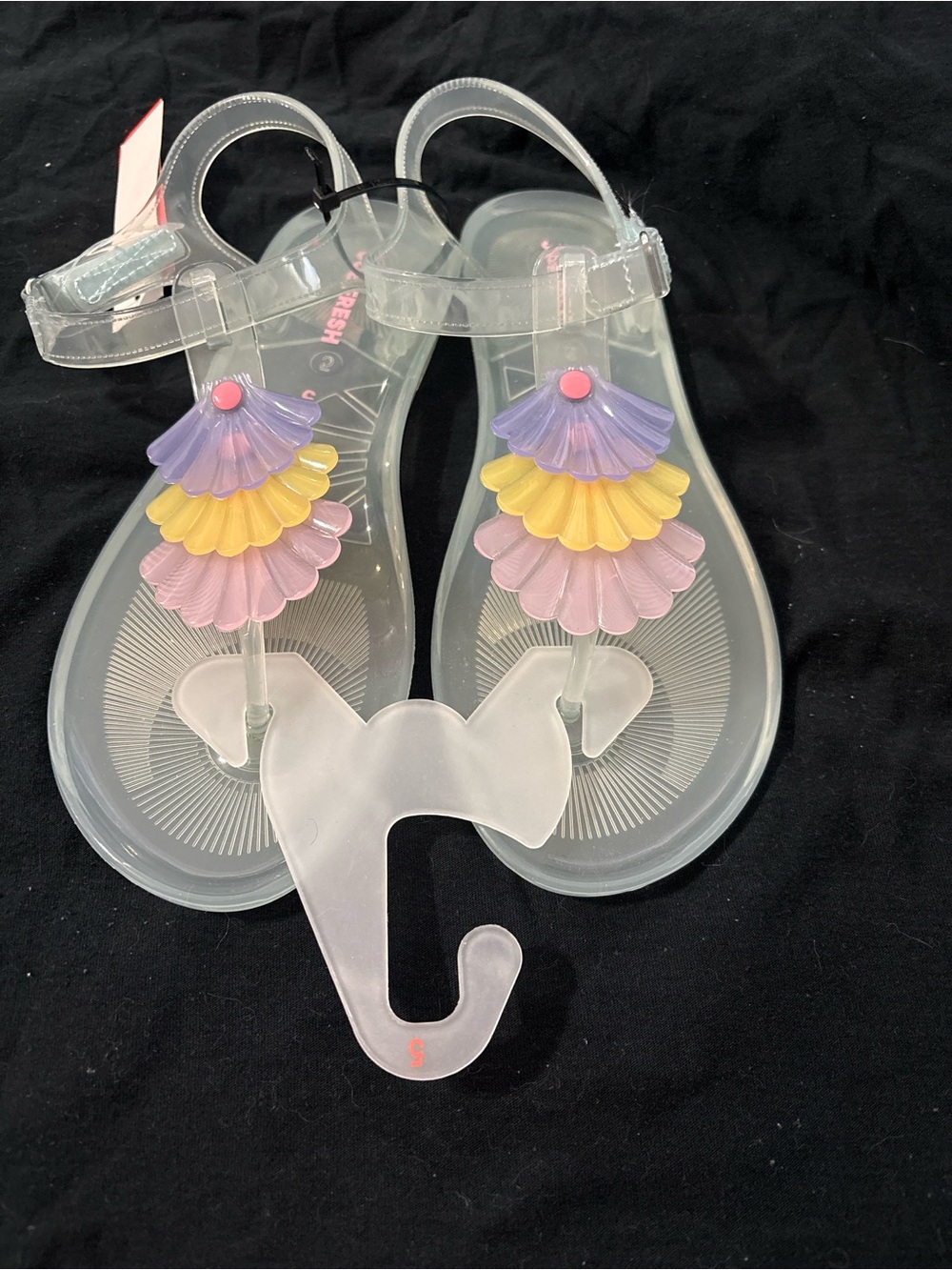 Joe Fresh Clear Jelly Sandals with Purple Yellow Pink Shell Accents